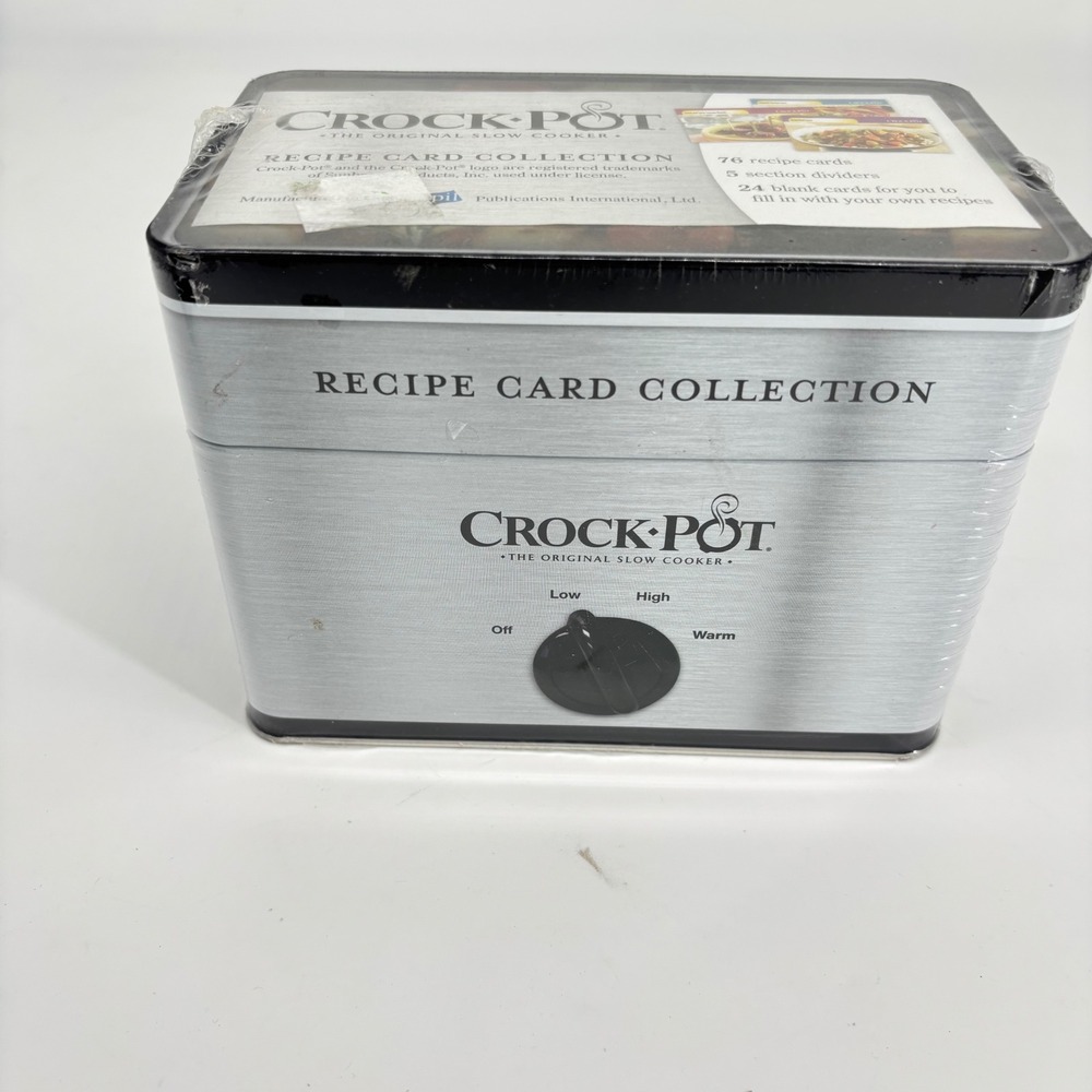 Crock-Pot Recipe Card Collection Metal Tin Box 76 Recipes 24 Blank Cards New